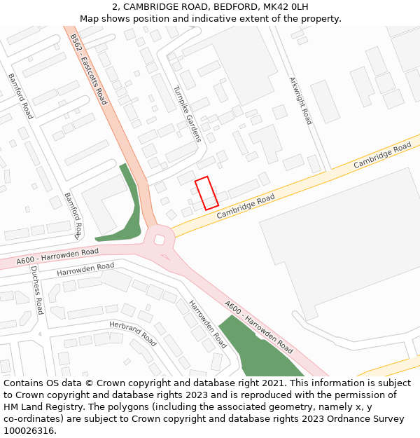 2, CAMBRIDGE ROAD, BEDFORD, MK42 0LH: Location map and indicative extent of plot