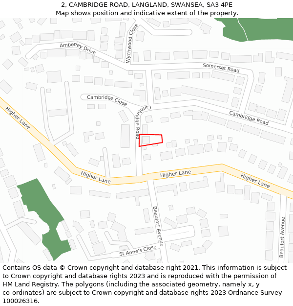 2, CAMBRIDGE ROAD, LANGLAND, SWANSEA, SA3 4PE: Location map and indicative extent of plot