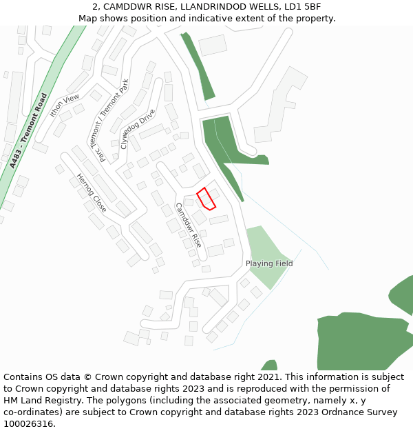 2, CAMDDWR RISE, LLANDRINDOD WELLS, LD1 5BF: Location map and indicative extent of plot