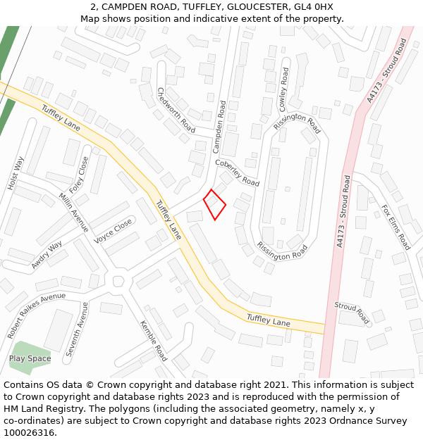 2, CAMPDEN ROAD, TUFFLEY, GLOUCESTER, GL4 0HX: Location map and indicative extent of plot