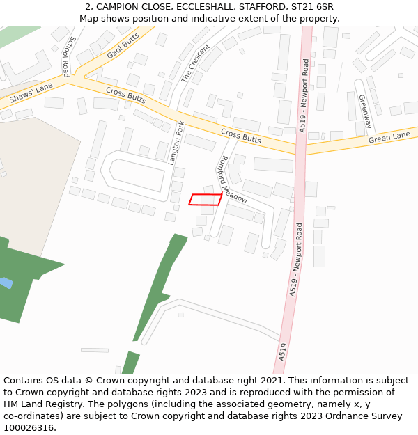 2, CAMPION CLOSE, ECCLESHALL, STAFFORD, ST21 6SR: Location map and indicative extent of plot