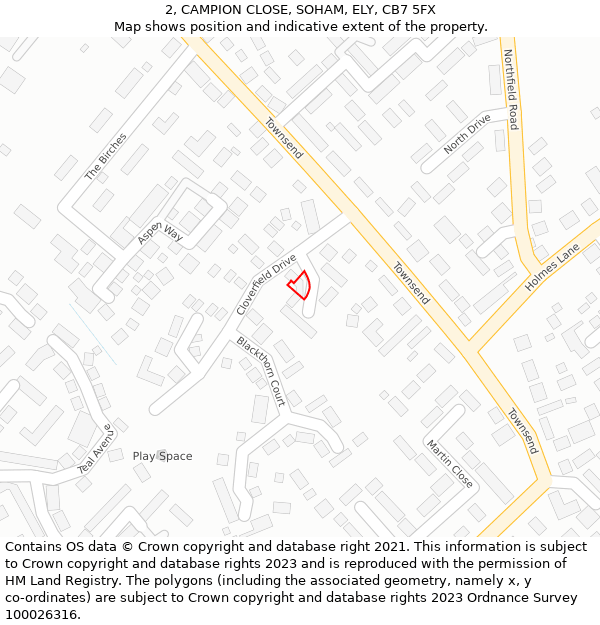 2, CAMPION CLOSE, SOHAM, ELY, CB7 5FX: Location map and indicative extent of plot