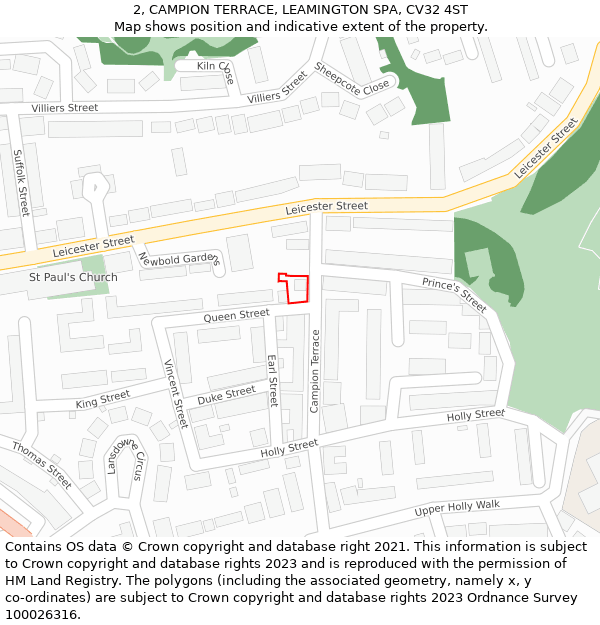 2, CAMPION TERRACE, LEAMINGTON SPA, CV32 4ST: Location map and indicative extent of plot