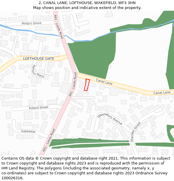 2, CANAL LANE, LOFTHOUSE, WAKEFIELD, WF3 3HN: Location map and indicative extent of plot