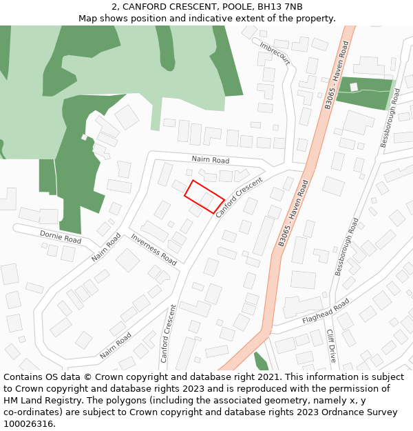 2, CANFORD CRESCENT, POOLE, BH13 7NB: Location map and indicative extent of plot