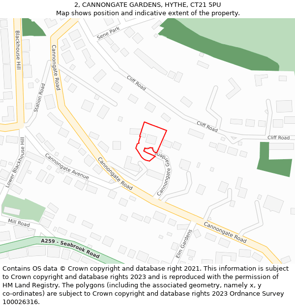 2, CANNONGATE GARDENS, HYTHE, CT21 5PU: Location map and indicative extent of plot