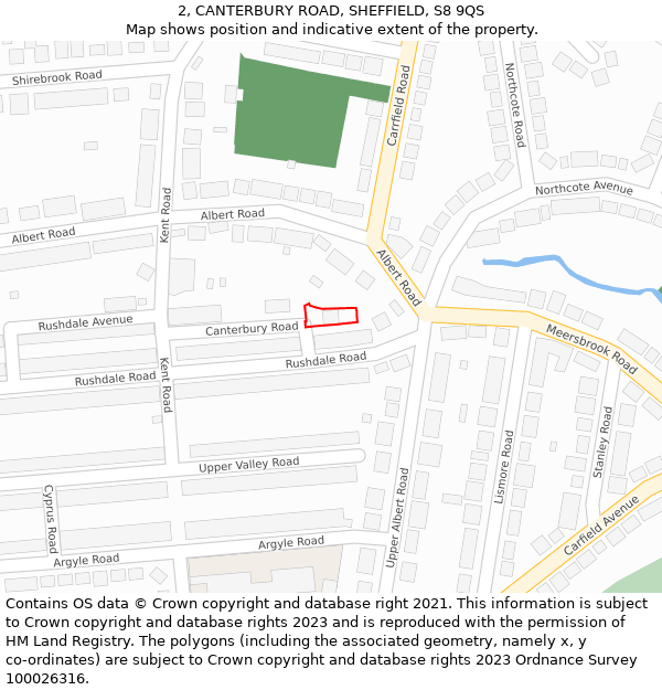 2, CANTERBURY ROAD, SHEFFIELD, S8 9QS: Location map and indicative extent of plot