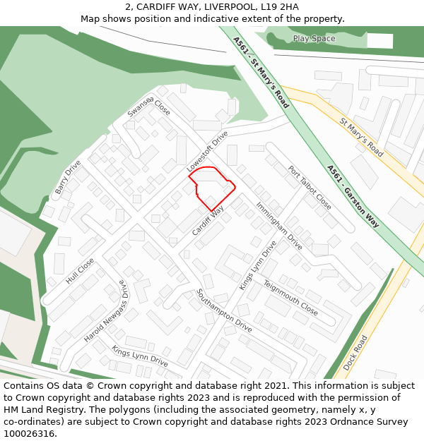 2, CARDIFF WAY, LIVERPOOL, L19 2HA: Location map and indicative extent of plot