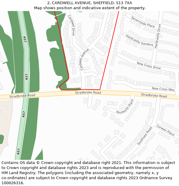 2, CARDWELL AVENUE, SHEFFIELD, S13 7XA: Location map and indicative extent of plot