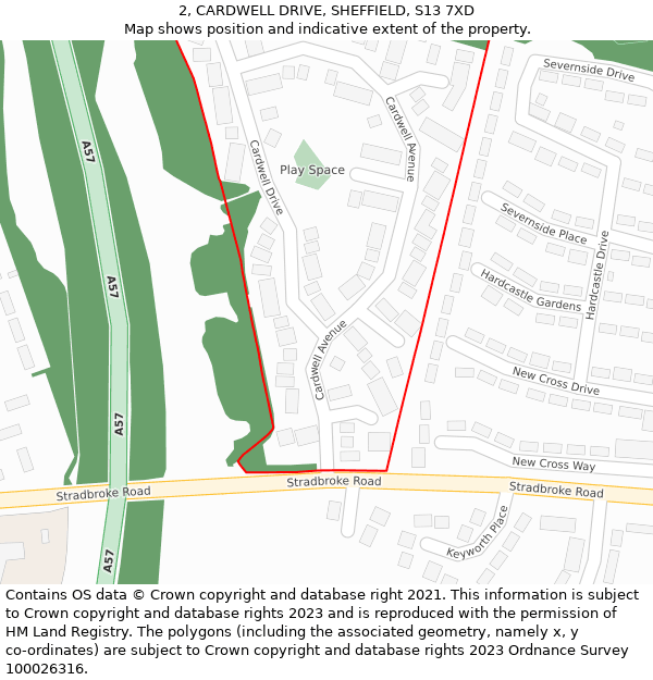 2, CARDWELL DRIVE, SHEFFIELD, S13 7XD: Location map and indicative extent of plot