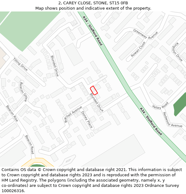 2, CAREY CLOSE, STONE, ST15 0FB: Location map and indicative extent of plot