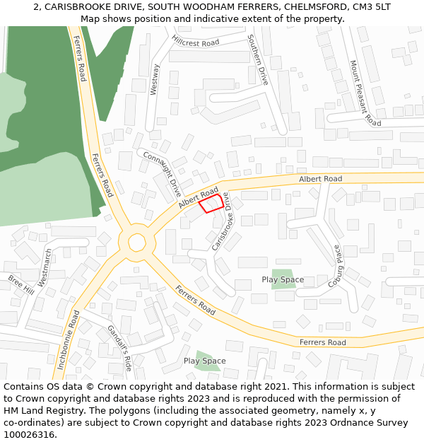 2, CARISBROOKE DRIVE, SOUTH WOODHAM FERRERS, CHELMSFORD, CM3 5LT: Location map and indicative extent of plot