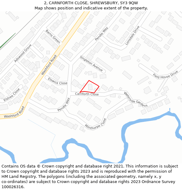 2, CARNFORTH CLOSE, SHREWSBURY, SY3 9QW: Location map and indicative extent of plot