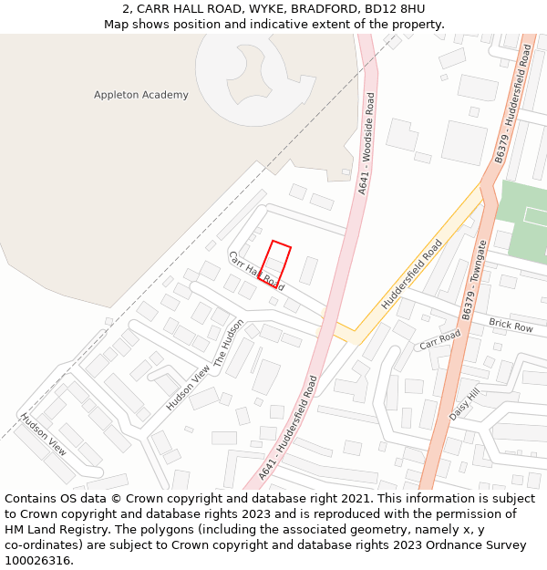 2, CARR HALL ROAD, WYKE, BRADFORD, BD12 8HU: Location map and indicative extent of plot