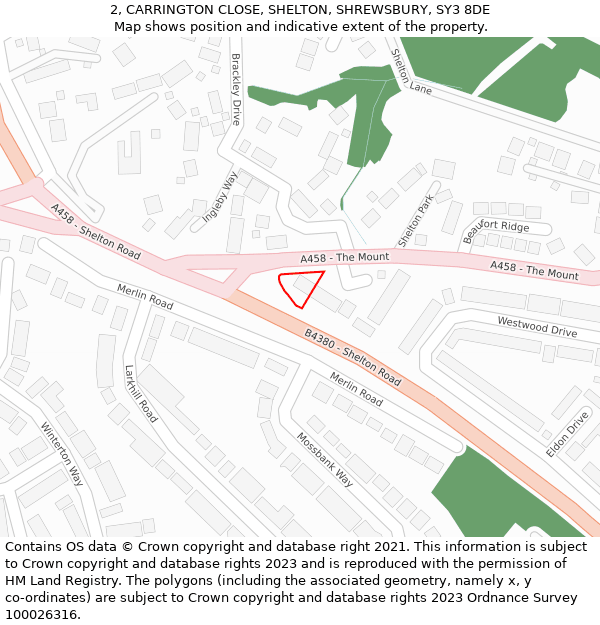 2, CARRINGTON CLOSE, SHELTON, SHREWSBURY, SY3 8DE: Location map and indicative extent of plot