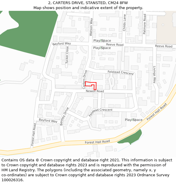 2, CARTERS DRIVE, STANSTED, CM24 8FW: Location map and indicative extent of plot