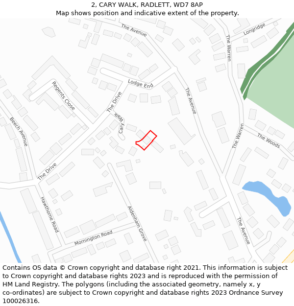 2, CARY WALK, RADLETT, WD7 8AP: Location map and indicative extent of plot