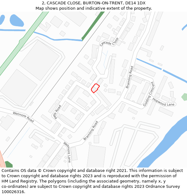2, CASCADE CLOSE, BURTON-ON-TRENT, DE14 1DX: Location map and indicative extent of plot