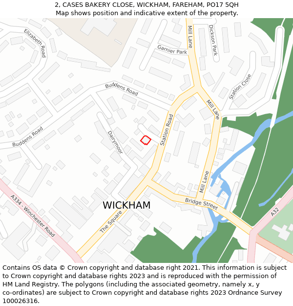 2, CASES BAKERY CLOSE, WICKHAM, FAREHAM, PO17 5QH: Location map and indicative extent of plot