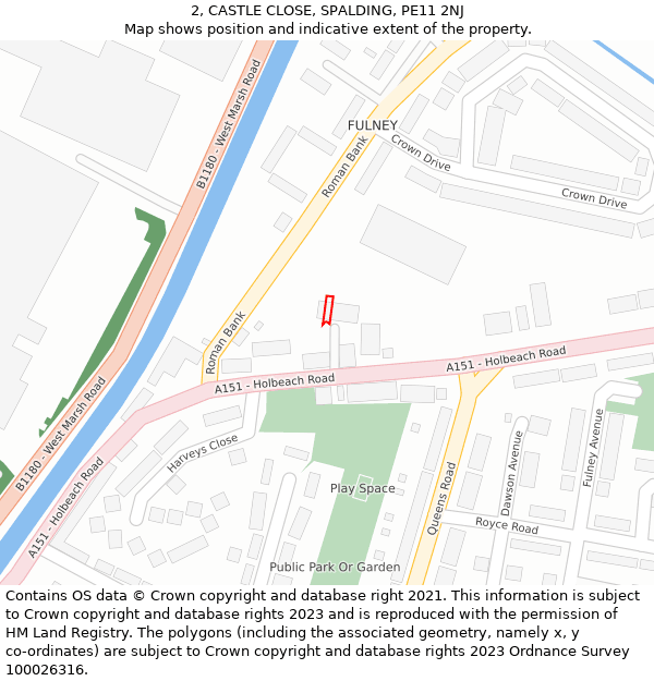 2, CASTLE CLOSE, SPALDING, PE11 2NJ: Location map and indicative extent of plot