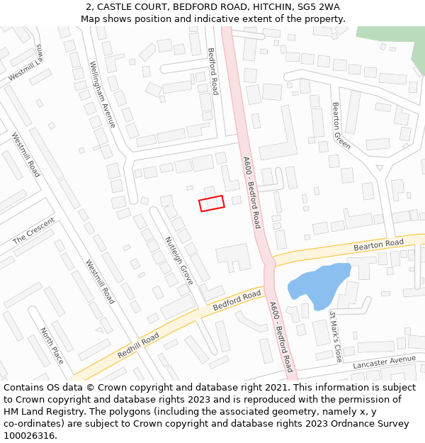 2, CASTLE COURT, BEDFORD ROAD, HITCHIN, SG5 2WA: Location map and indicative extent of plot