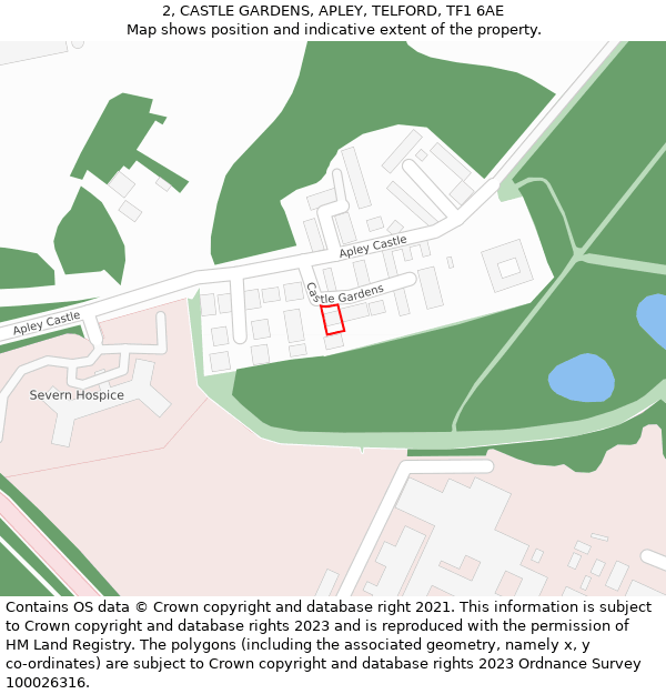 2, CASTLE GARDENS, APLEY, TELFORD, TF1 6AE: Location map and indicative extent of plot