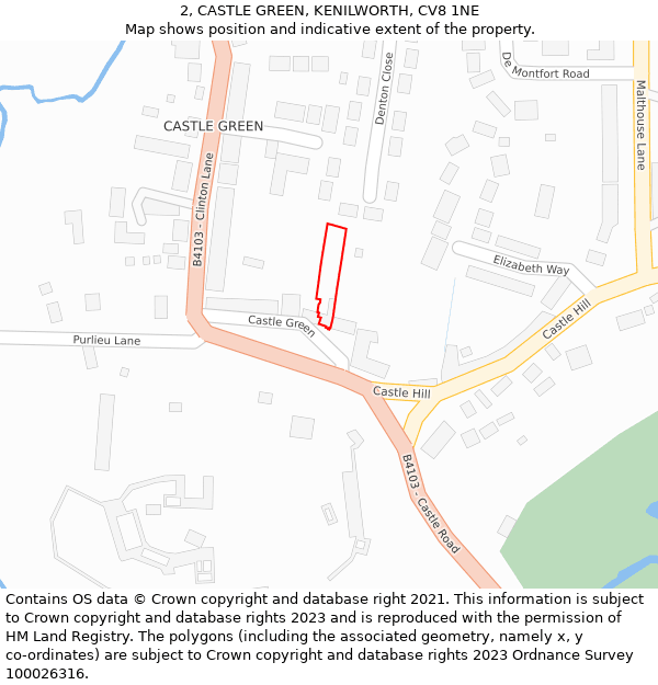 2, CASTLE GREEN, KENILWORTH, CV8 1NE: Location map and indicative extent of plot