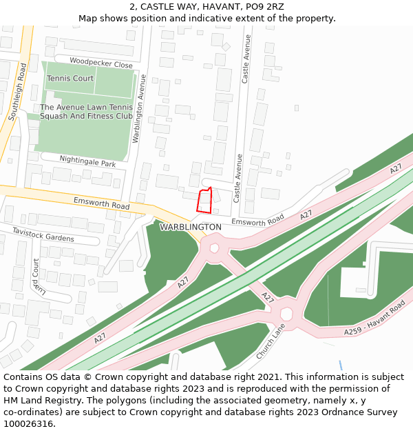 2, CASTLE WAY, HAVANT, PO9 2RZ: Location map and indicative extent of plot