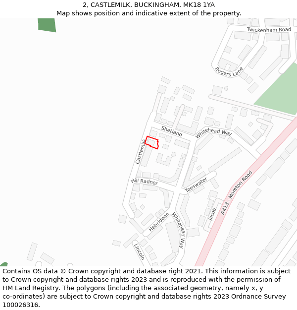2, CASTLEMILK, BUCKINGHAM, MK18 1YA: Location map and indicative extent of plot