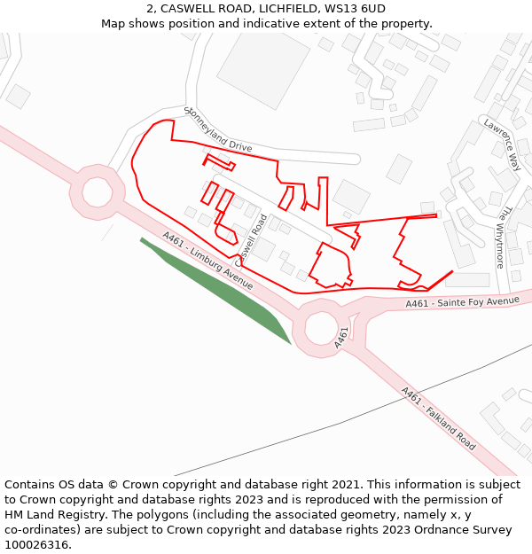 2, CASWELL ROAD, LICHFIELD, WS13 6UD: Location map and indicative extent of plot