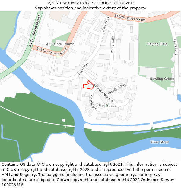 2, CATESBY MEADOW, SUDBURY, CO10 2BD: Location map and indicative extent of plot