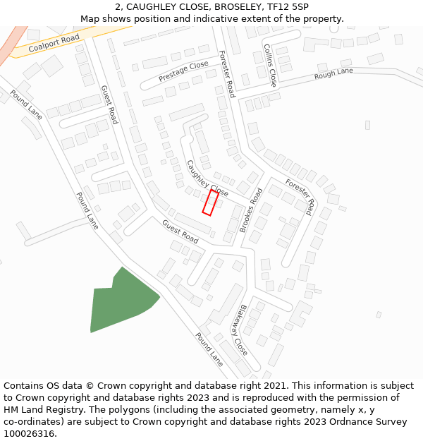 2, CAUGHLEY CLOSE, BROSELEY, TF12 5SP: Location map and indicative extent of plot