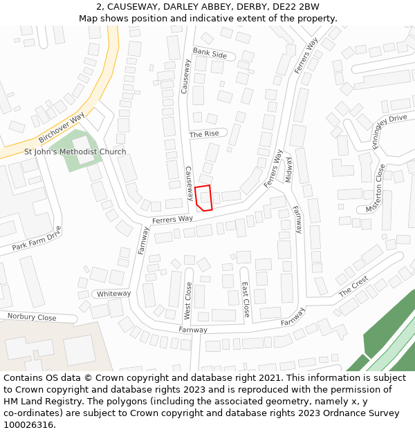 2, CAUSEWAY, DARLEY ABBEY, DERBY, DE22 2BW: Location map and indicative extent of plot