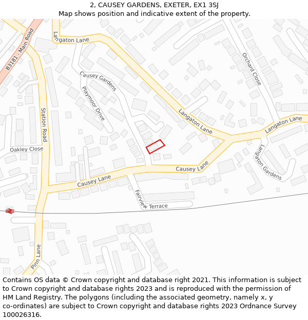 2, CAUSEY GARDENS, EXETER, EX1 3SJ: Location map and indicative extent of plot