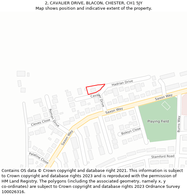 2, CAVALIER DRIVE, BLACON, CHESTER, CH1 5JY: Location map and indicative extent of plot
