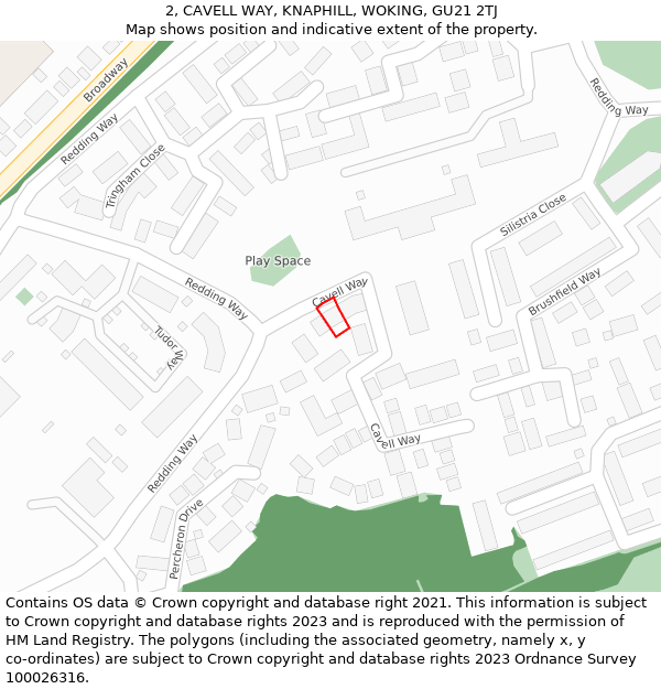 2, CAVELL WAY, KNAPHILL, WOKING, GU21 2TJ: Location map and indicative extent of plot