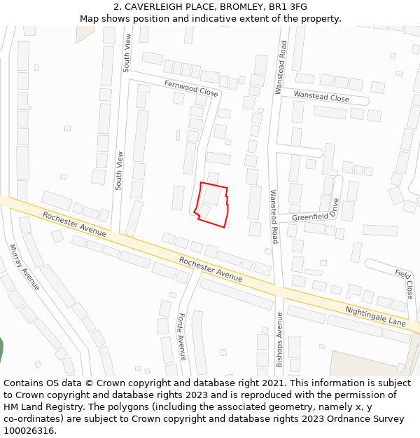 2, CAVERLEIGH PLACE, BROMLEY, BR1 3FG: Location map and indicative extent of plot