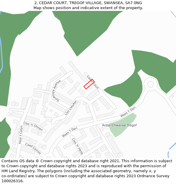 2, CEDAR COURT, TREGOF VILLAGE, SWANSEA, SA7 0NG: Location map and indicative extent of plot