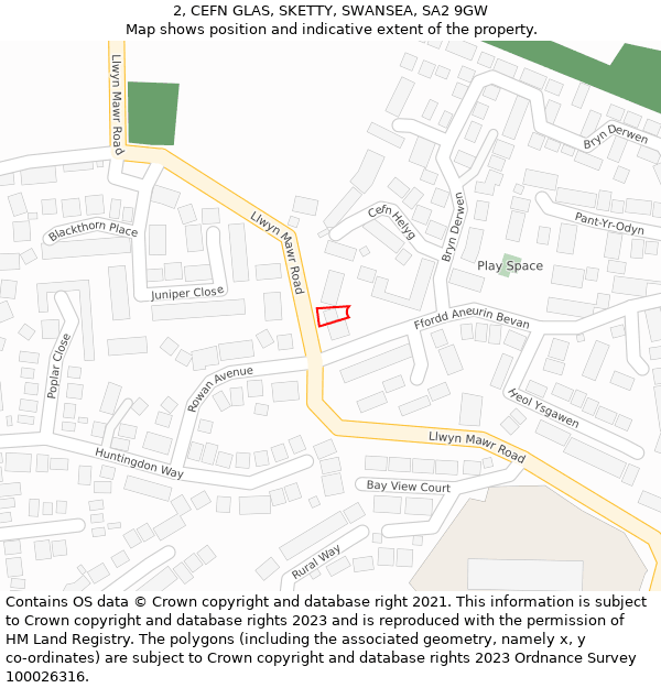 2, CEFN GLAS, SKETTY, SWANSEA, SA2 9GW: Location map and indicative extent of plot