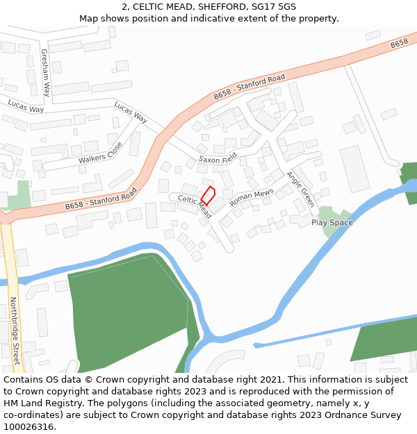 2, CELTIC MEAD, SHEFFORD, SG17 5GS: Location map and indicative extent of plot