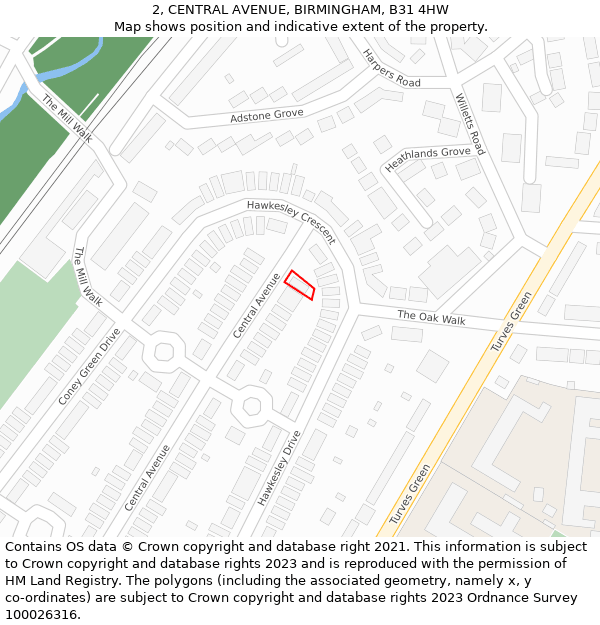 2, CENTRAL AVENUE, BIRMINGHAM, B31 4HW: Location map and indicative extent of plot