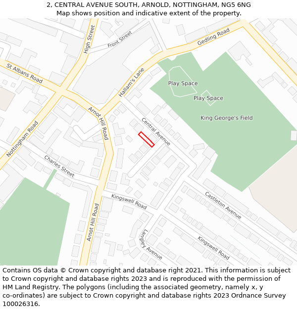 2, CENTRAL AVENUE SOUTH, ARNOLD, NOTTINGHAM, NG5 6NG: Location map and indicative extent of plot