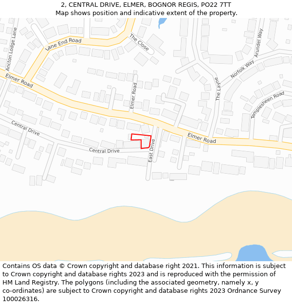 2, CENTRAL DRIVE, ELMER, BOGNOR REGIS, PO22 7TT: Location map and indicative extent of plot