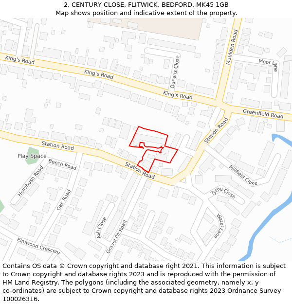 2, CENTURY CLOSE, FLITWICK, BEDFORD, MK45 1GB: Location map and indicative extent of plot