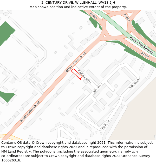 2, CENTURY DRIVE, WILLENHALL, WV13 2JH: Location map and indicative extent of plot
