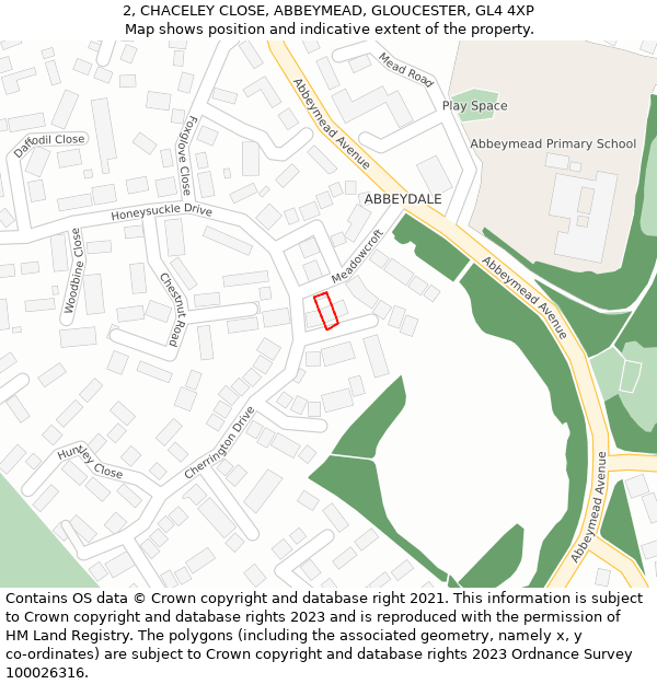 2, CHACELEY CLOSE, ABBEYMEAD, GLOUCESTER, GL4 4XP: Location map and indicative extent of plot