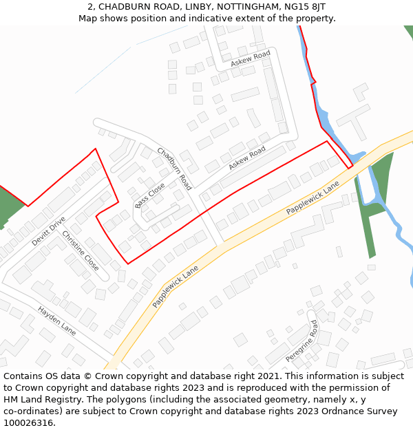 2, CHADBURN ROAD, LINBY, NOTTINGHAM, NG15 8JT: Location map and indicative extent of plot