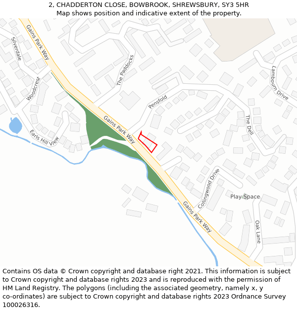 2, CHADDERTON CLOSE, BOWBROOK, SHREWSBURY, SY3 5HR: Location map and indicative extent of plot