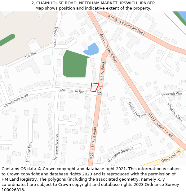 2, CHAINHOUSE ROAD, NEEDHAM MARKET, IPSWICH, IP6 8EP: Location map and indicative extent of plot