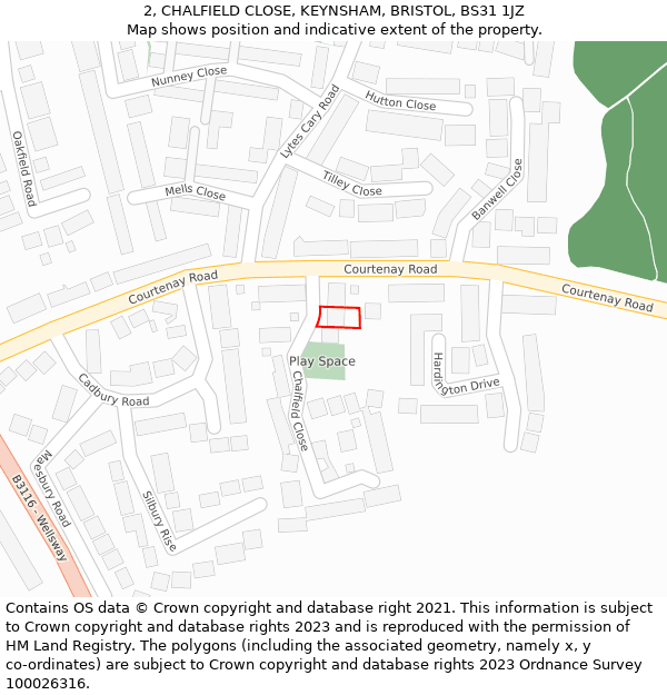 2, CHALFIELD CLOSE, KEYNSHAM, BRISTOL, BS31 1JZ: Location map and indicative extent of plot